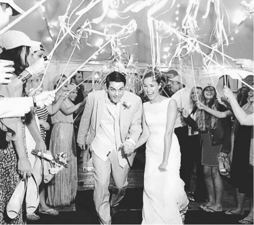 Wedding photo bride & groom at festive reception